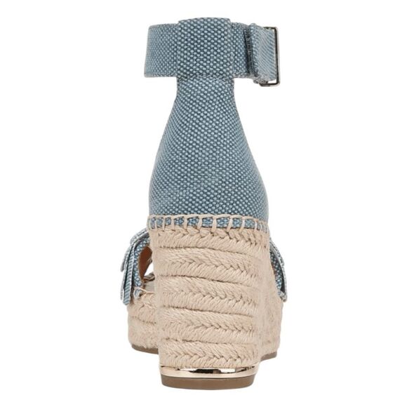 Franco Sarto Clemens Espadrille Sandal Denim Flower Ankle Strap Platform Wedge 7 - Picture 8 of 11